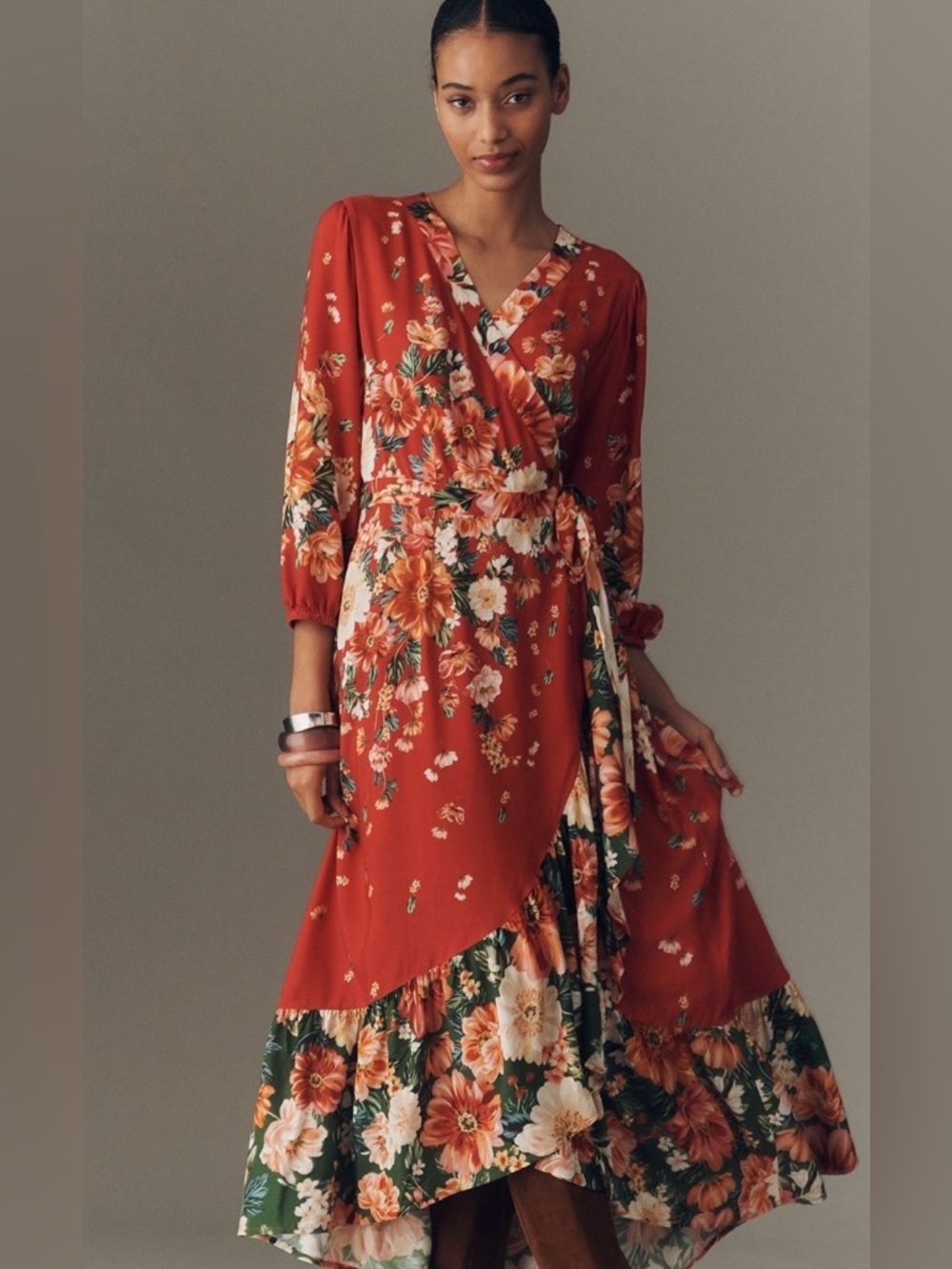 Anthropologie x Farm Rio Long-Sleeve Wrap Midi Dress Size XS NWT